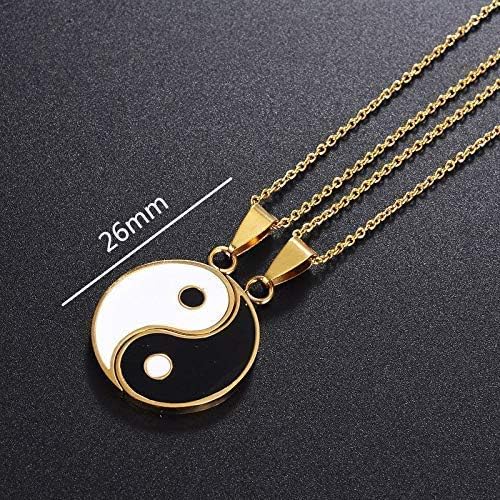 JUXINDA Yin and Yang necklace, personalized engraved stainless steel gold-plated puzzle pendant jewelry, suitable for couples necklaces with adjustable chains - Image 3