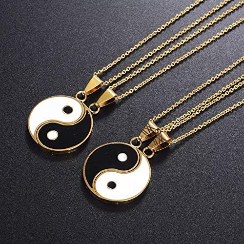 JUXINDA Yin and Yang necklace, personalized engraved stainless steel gold-plated puzzle pendant jewelry, suitable for couples necklaces with adjustable chains - Image 4