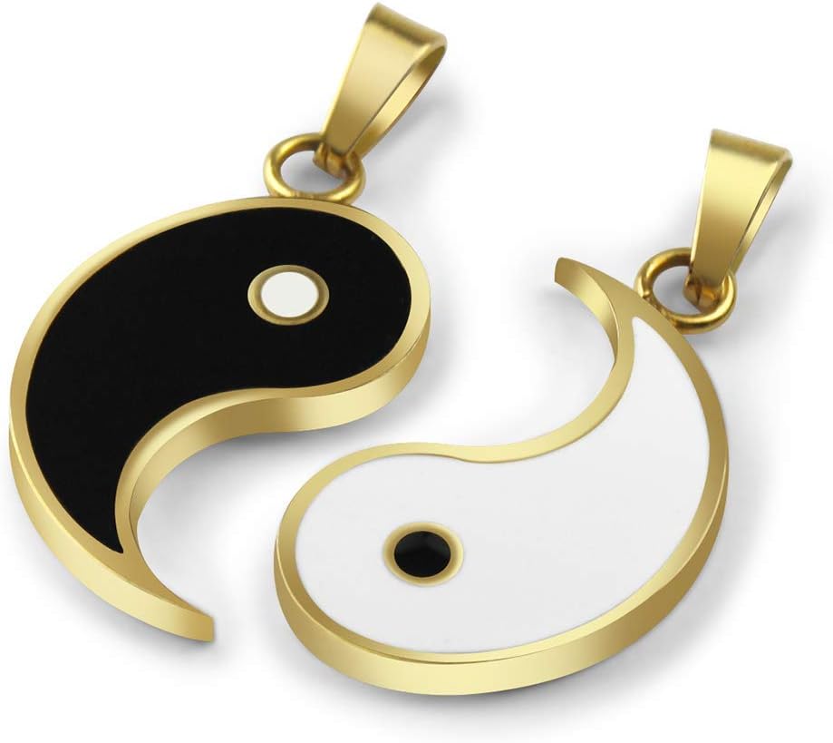 JUXINDA Yin and Yang necklace, personalized engraved stainless steel gold-plated puzzle pendant jewelry, suitable for couples necklaces with adjustable chains - Image 5