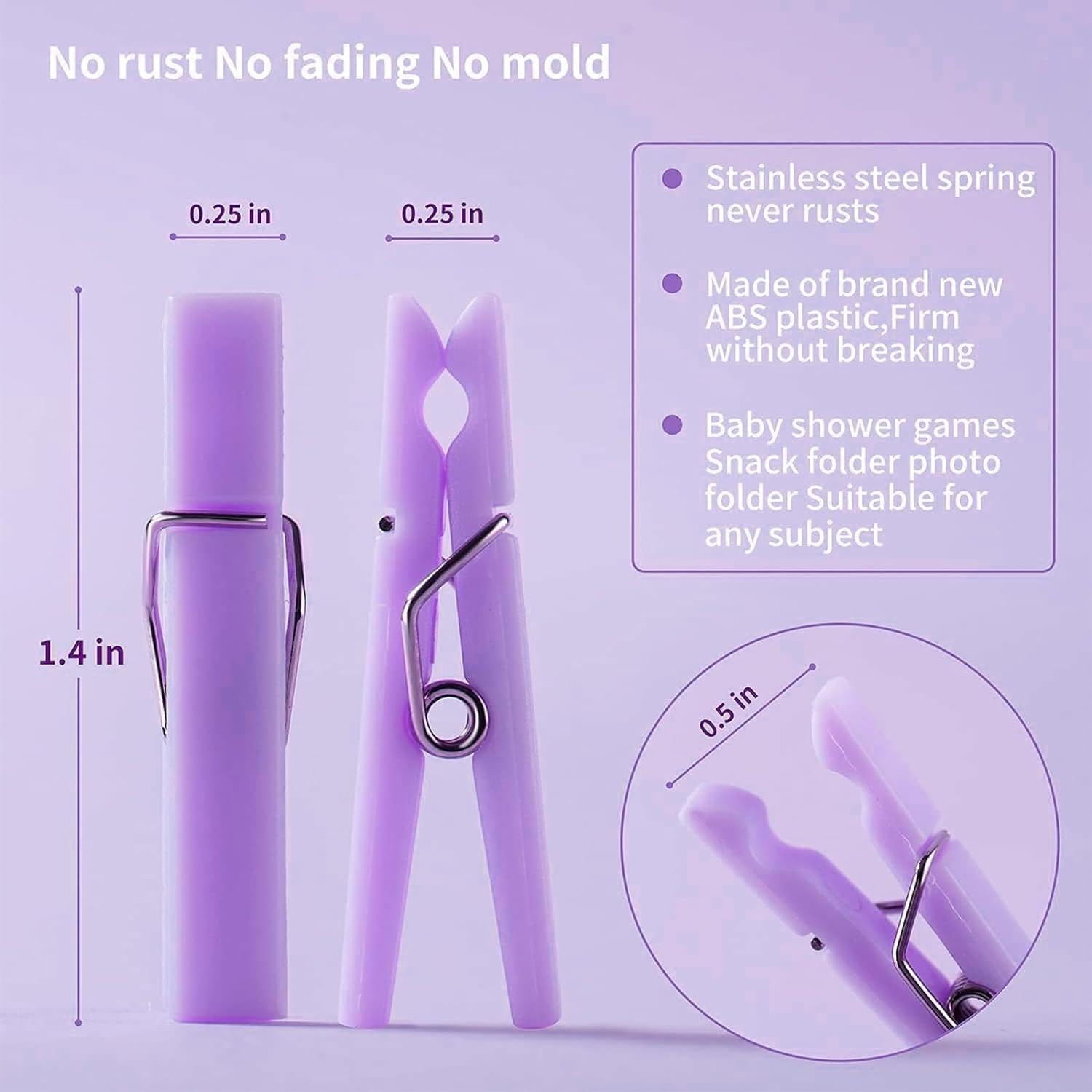 48PCS Clothes Pins Baby Shower Clothespin Favors Pink Girl Blue Boy Party Game Purple Clothespin(Purple) - Image 3