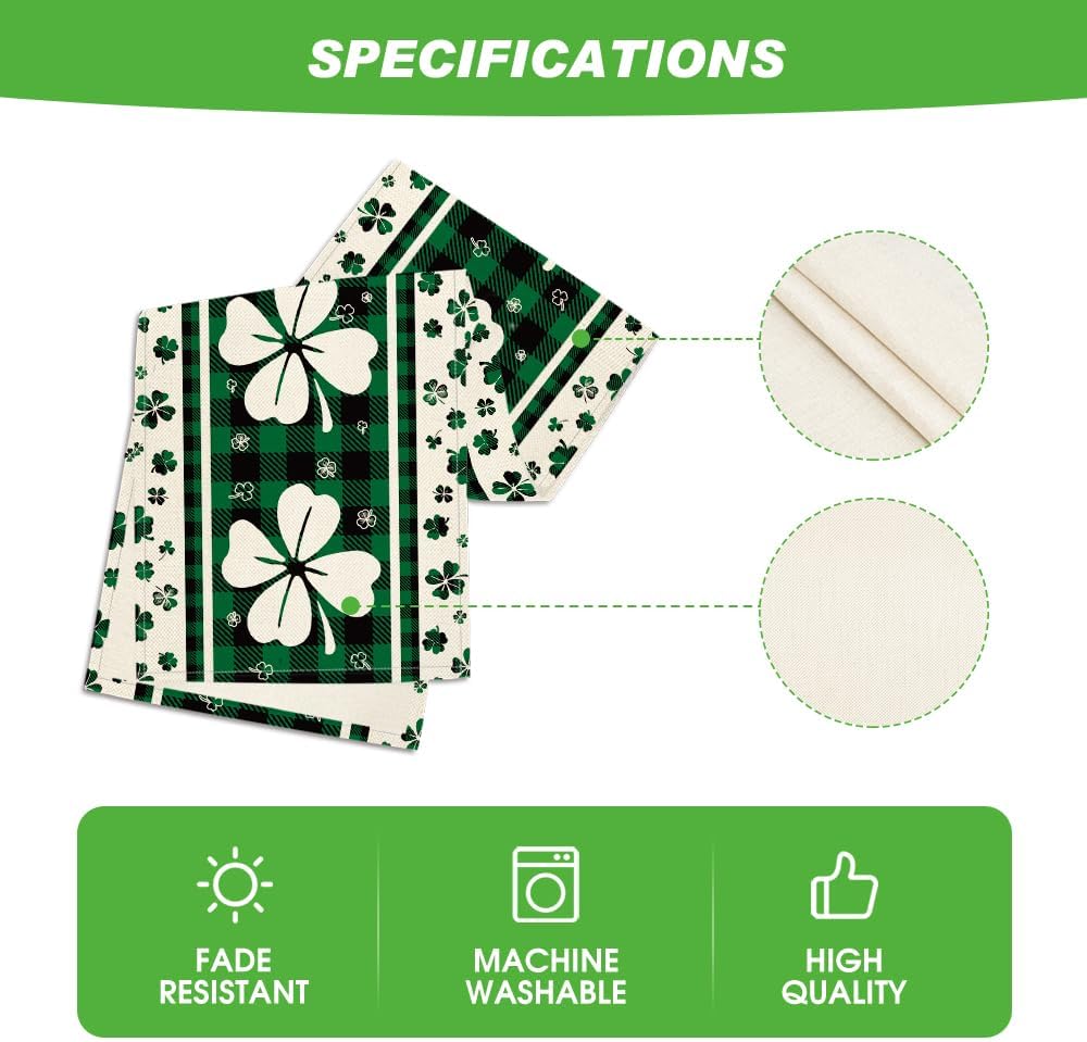 Green Clover Buffalo Plaid Shamrocks St.Patrick's Day Table Runner, Seasonal Kitchen Dining Table Decoration for Indoor Home Party 13x72 Inch - Image 6