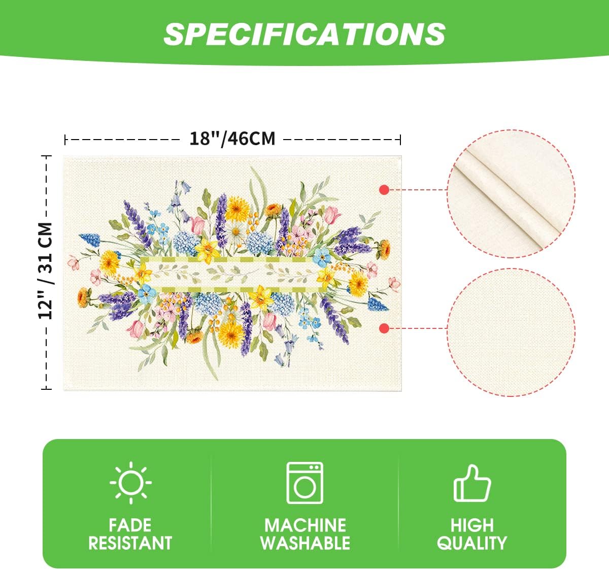 Bloom Flowers Tulip Spring Placemats Set of 4, 12x18 Inch Seasonal Table Mats for Party Kitchen Dining Decoration - Image 6