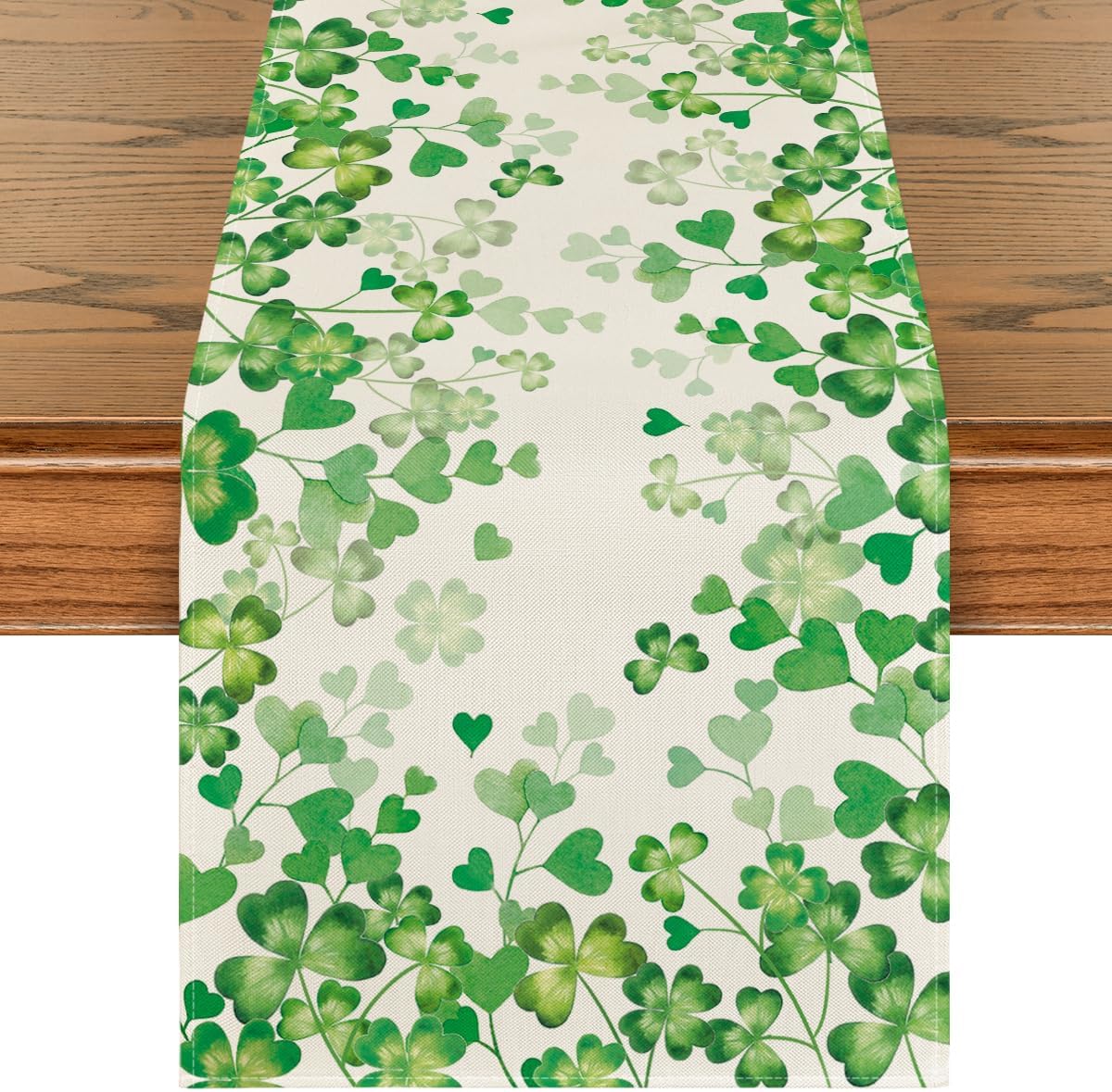 Shamrock Love Heart 210 GSM St. Patrick's Day Table Runner, Seasonal Spring Kitchen Dining Table Decoration for Home Party Decor 13x72 Inch - Image 1