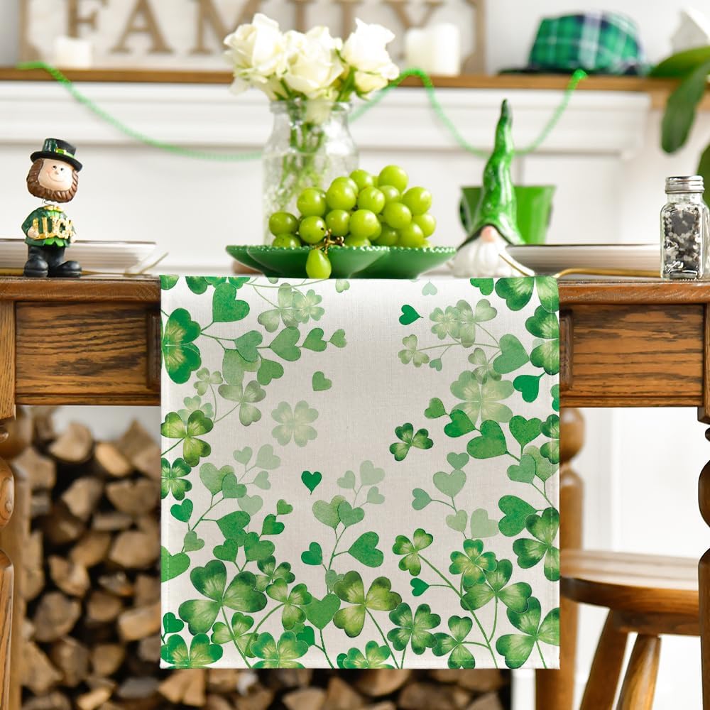 Shamrock Love Heart 210 GSM St. Patrick's Day Table Runner, Seasonal Spring Kitchen Dining Table Decoration for Home Party Decor 13x72 Inch - Image 2