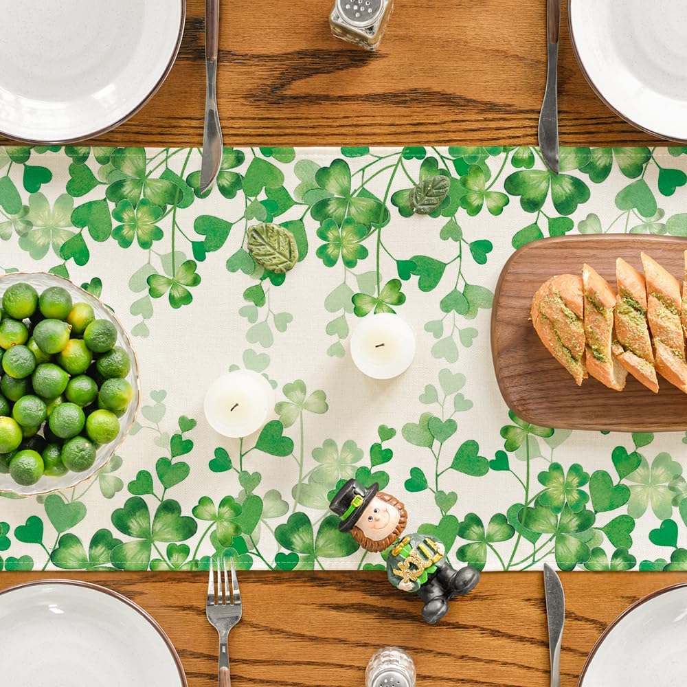 Shamrock Love Heart 210 GSM St. Patrick's Day Table Runner, Seasonal Spring Kitchen Dining Table Decoration for Home Party Decor 13x72 Inch - Image 3