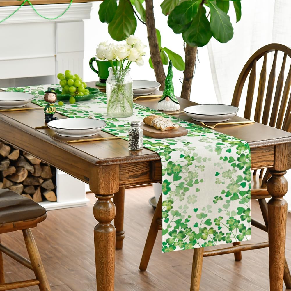 Shamrock Love Heart 210 GSM St. Patrick's Day Table Runner, Seasonal Spring Kitchen Dining Table Decoration for Home Party Decor 13x72 Inch - Image 4