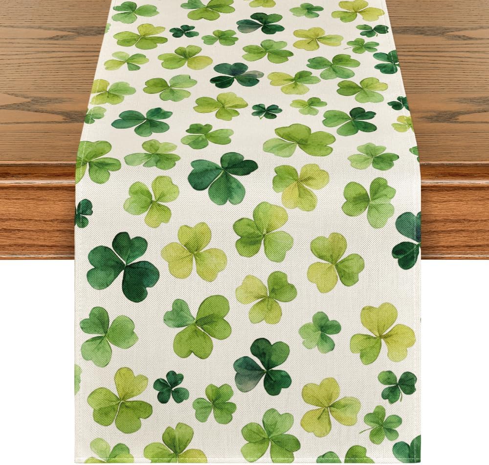 Shamrock St. Patrick's Day Table Runner, Seasonal Spring Lucky Kitchen Dining Table Decoration for Home Party Decor 13 x 72 Inch - Image 1
