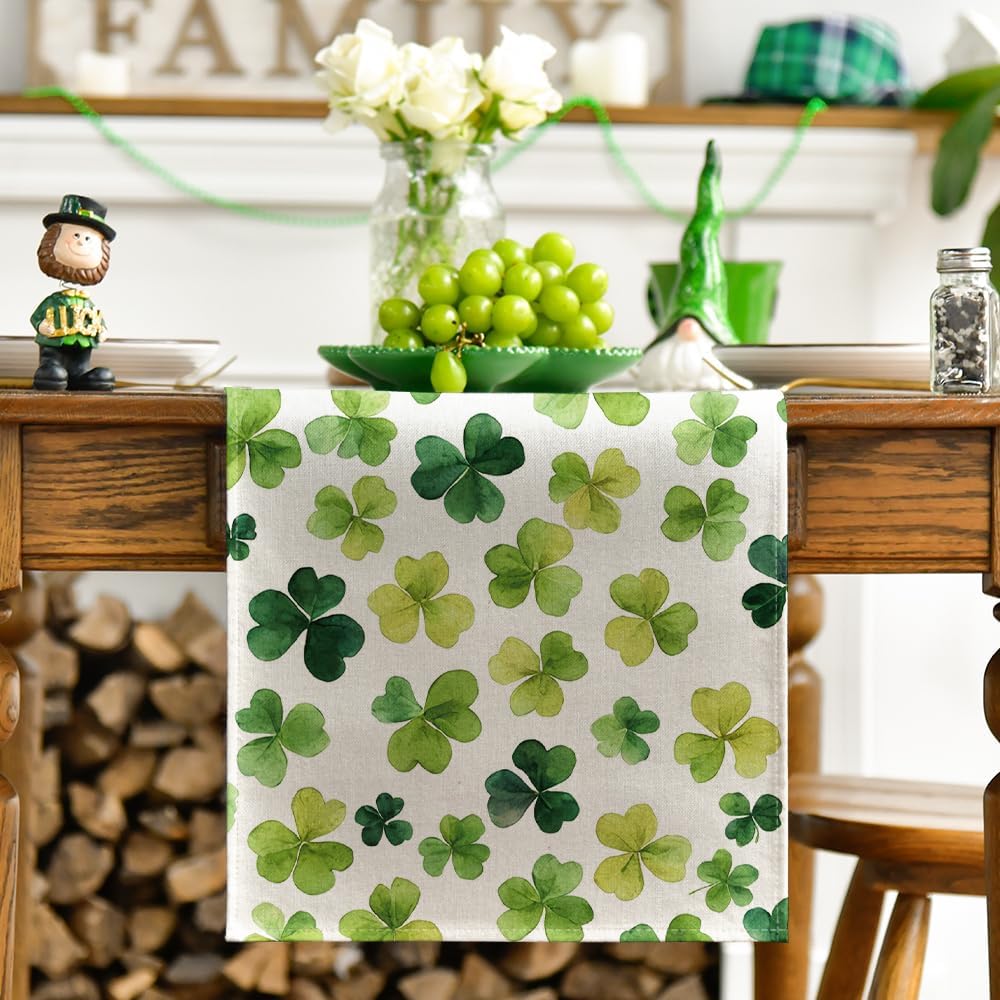Shamrock St. Patrick's Day Table Runner, Seasonal Spring Lucky Kitchen Dining Table Decoration for Home Party Decor 13 x 72 Inch - Image 2