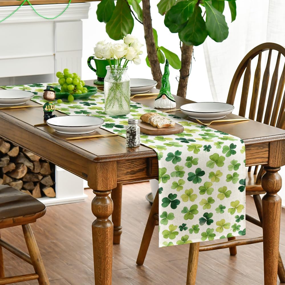 Shamrock St. Patrick's Day Table Runner, Seasonal Spring Lucky Kitchen Dining Table Decoration for Home Party Decor 13 x 72 Inch - Image 3