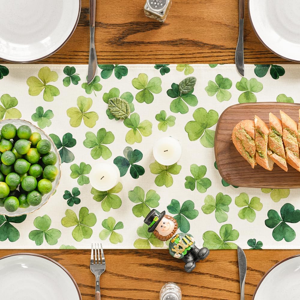 Shamrock St. Patrick's Day Table Runner, Seasonal Spring Lucky Kitchen Dining Table Decoration for Home Party Decor 13 x 72 Inch - Image 4