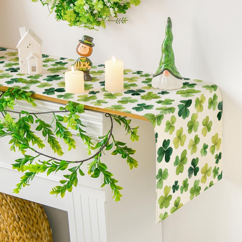 Shamrock St. Patrick's Day Table Runner, Seasonal Spring Lucky Kitchen Dining Table Decoration for Home Party Decor 13 x 72 Inch - Image 7