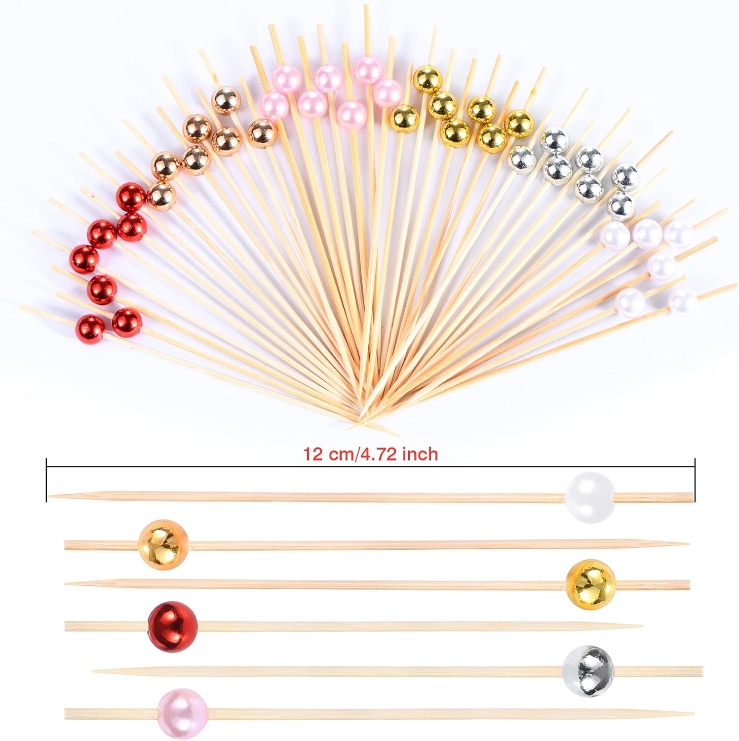 100 Pcs Pearl Toothpicks for Appetizers, 4.7 Inch Pearl Cocktail Picks for Party Decoration, Appetizer Skewers for Charcuterie Sandwich Burgers Fruit Drinks Party (Pink) - Image 2