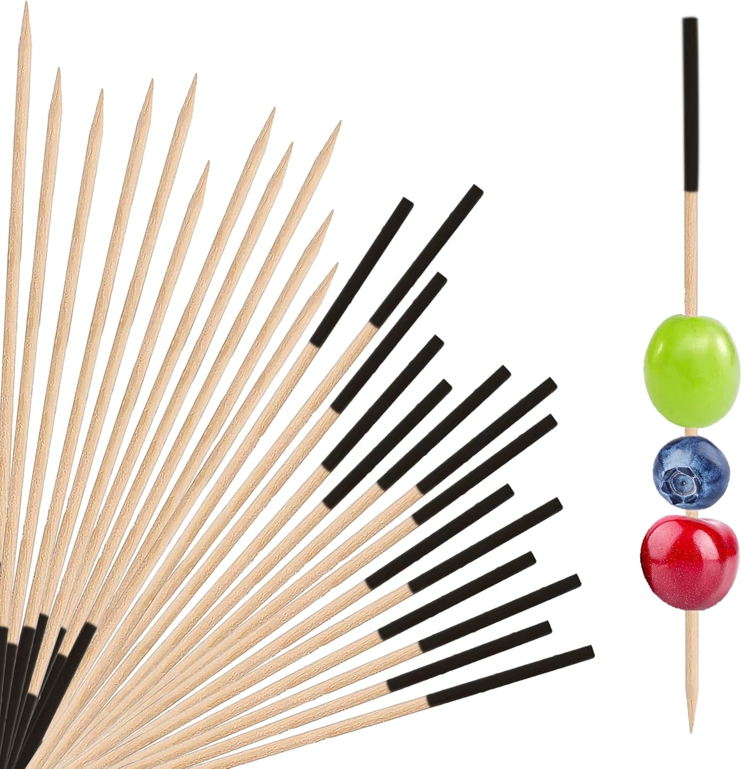 200 Pack Bamboo Toothpicks for Appetizers, 2mm 4.7 Inch Natural Bamboo Cocktail Picks for Cake Dessert Food Fruit Party Decorations (Black) - Image 1