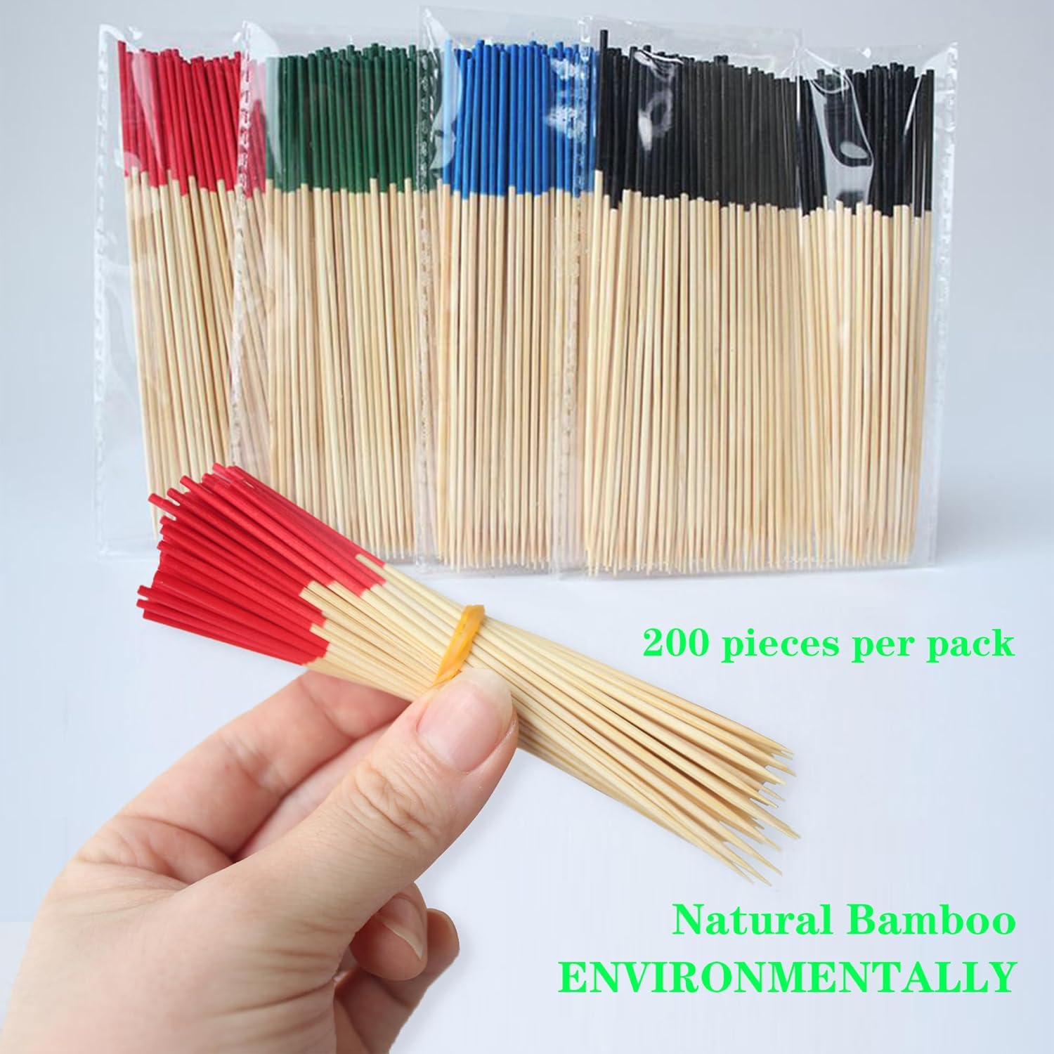 200 Pack Bamboo Toothpicks for Appetizers, 2mm 4.7 Inch Natural Bamboo Cocktail Picks for Cake Dessert Food Fruit Party Decorations (Black) - Image 3