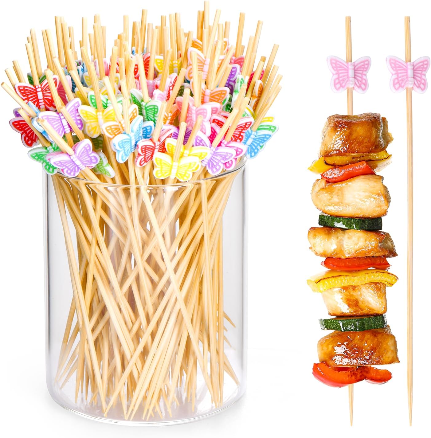 100 Pcs Fancy Toothpicks for Appetizers, 4.7 Inch Cocktail Picks for Party Decoration, Bamboo Appetizer Skewers for Charcuterie Sandwich Burgers Fruit Drinks Party (Butterfly) - Image 1