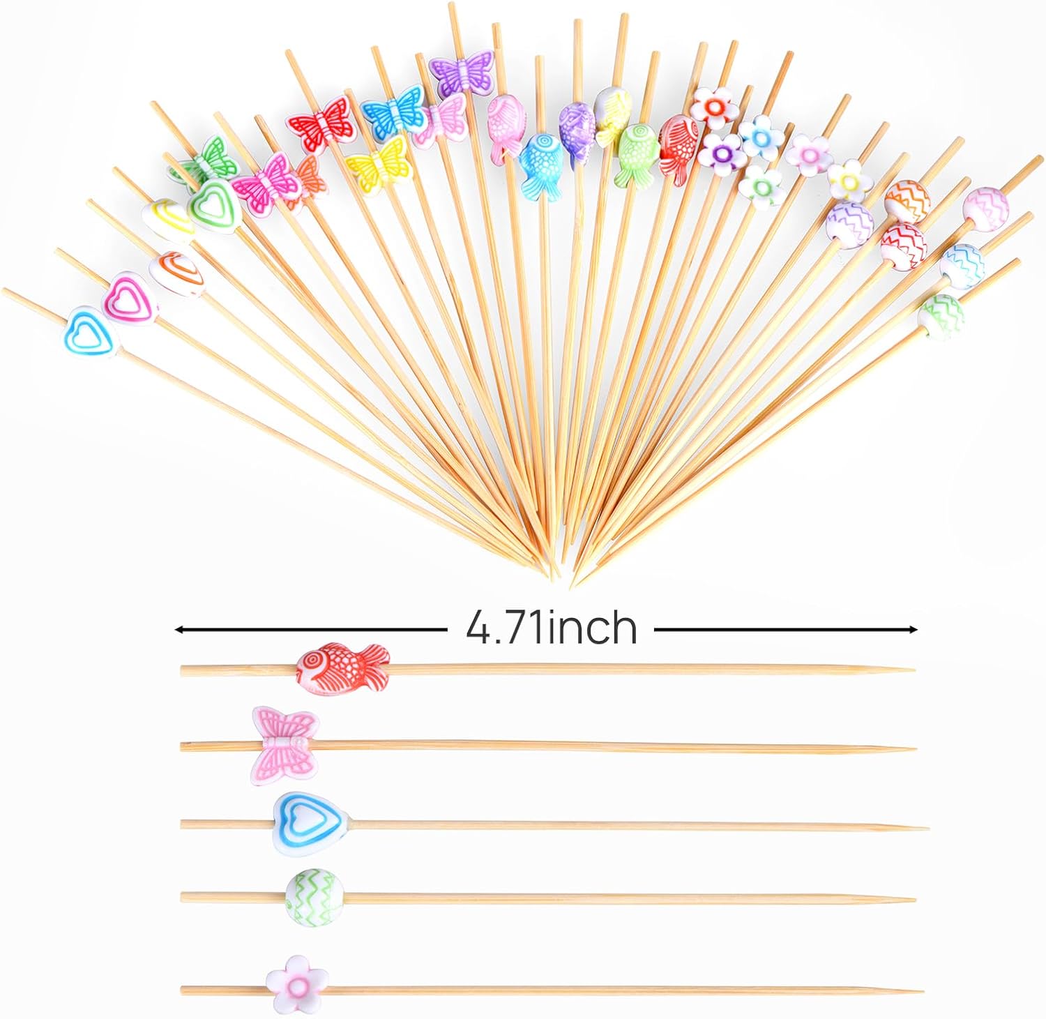 100 Pcs Fancy Toothpicks for Appetizers, 4.7 Inch Cocktail Picks for Party Decoration, Bamboo Appetizer Skewers for Charcuterie Sandwich Burgers Fruit Drinks Party (Butterfly) - Image 2