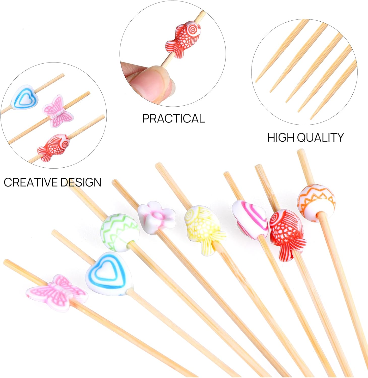 100 Pcs Fancy Toothpicks for Appetizers, 4.7 Inch Cocktail Picks for Party Decoration, Bamboo Appetizer Skewers for Charcuterie Sandwich Burgers Fruit Drinks Party (Butterfly) - Image 3
