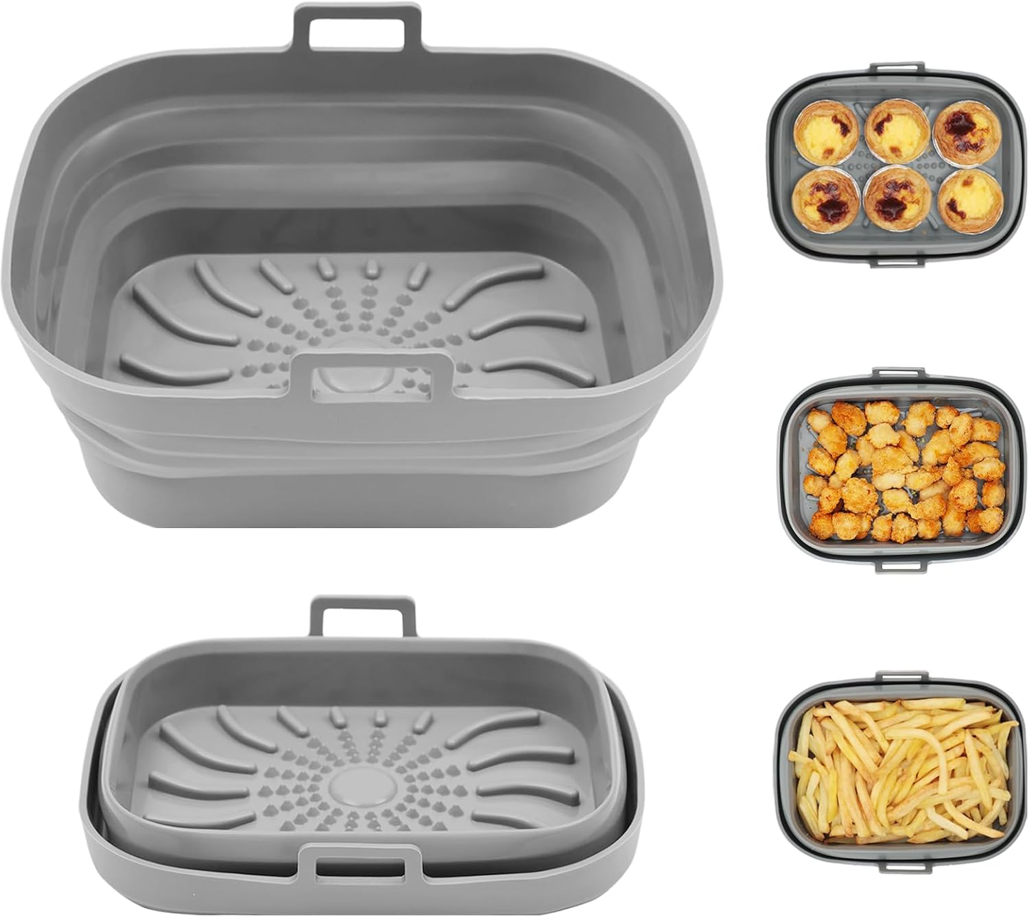 Rectangle Air Fryer Liner, Reusable Silicone Round Air Fryer Pot,Non-Stick Oil Filter Design 100% Food-Grade Kitchen Mat, 20cm Large Replacement Accessories for Air Fryer(Grey) - Image 1