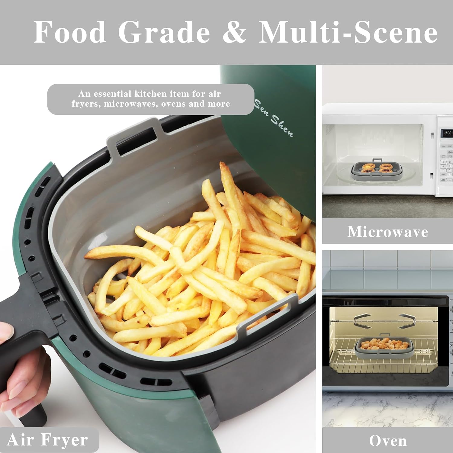 Rectangle Air Fryer Liner, Reusable Silicone Round Air Fryer Pot,Non-Stick Oil Filter Design 100% Food-Grade Kitchen Mat, 20cm Large Replacement Accessories for Air Fryer(Grey) - Image 4