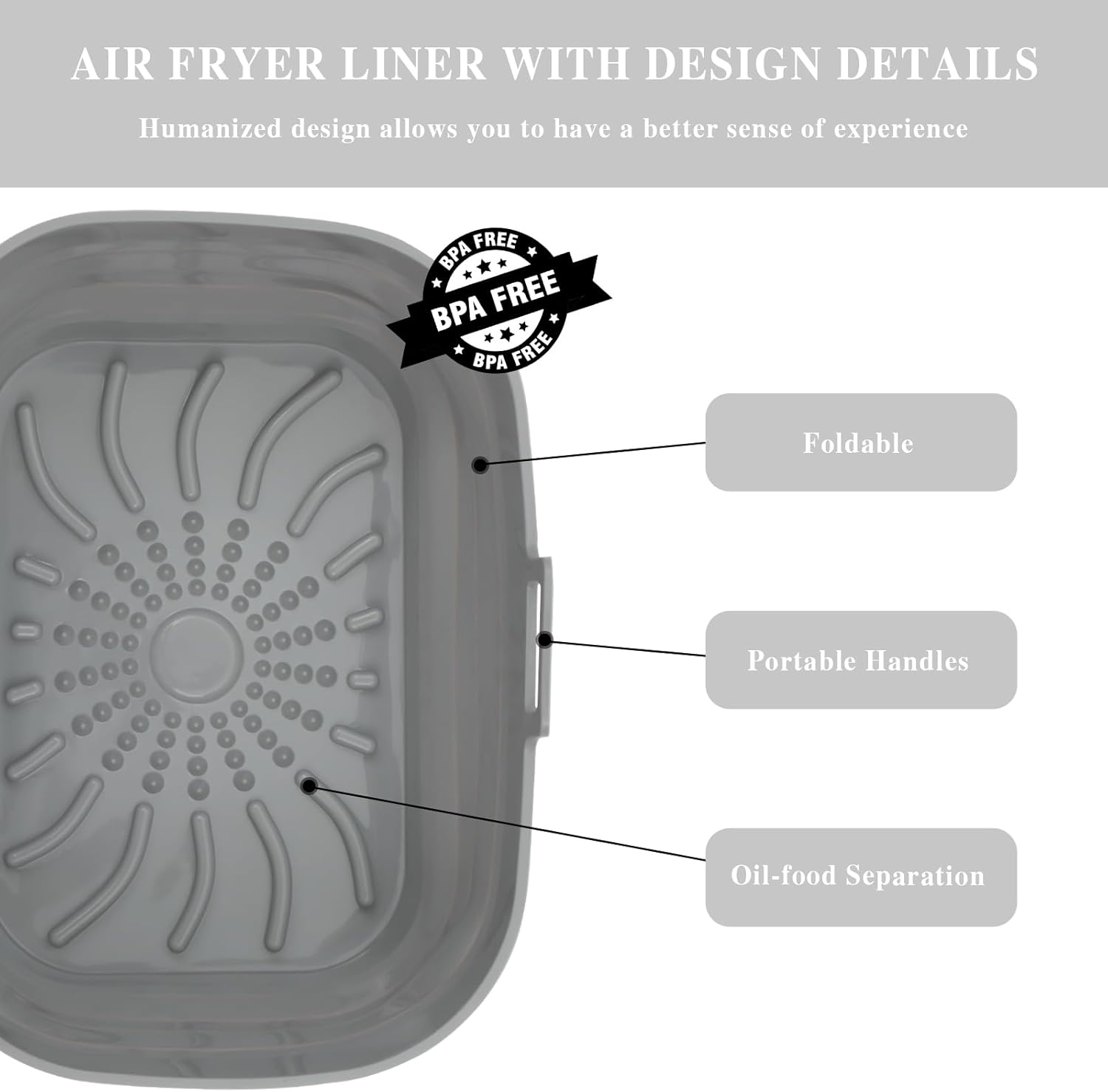 Rectangle Air Fryer Liner, Reusable Silicone Round Air Fryer Pot,Non-Stick Oil Filter Design 100% Food-Grade Kitchen Mat, 20cm Large Replacement Accessories for Air Fryer(Grey) - Image 6
