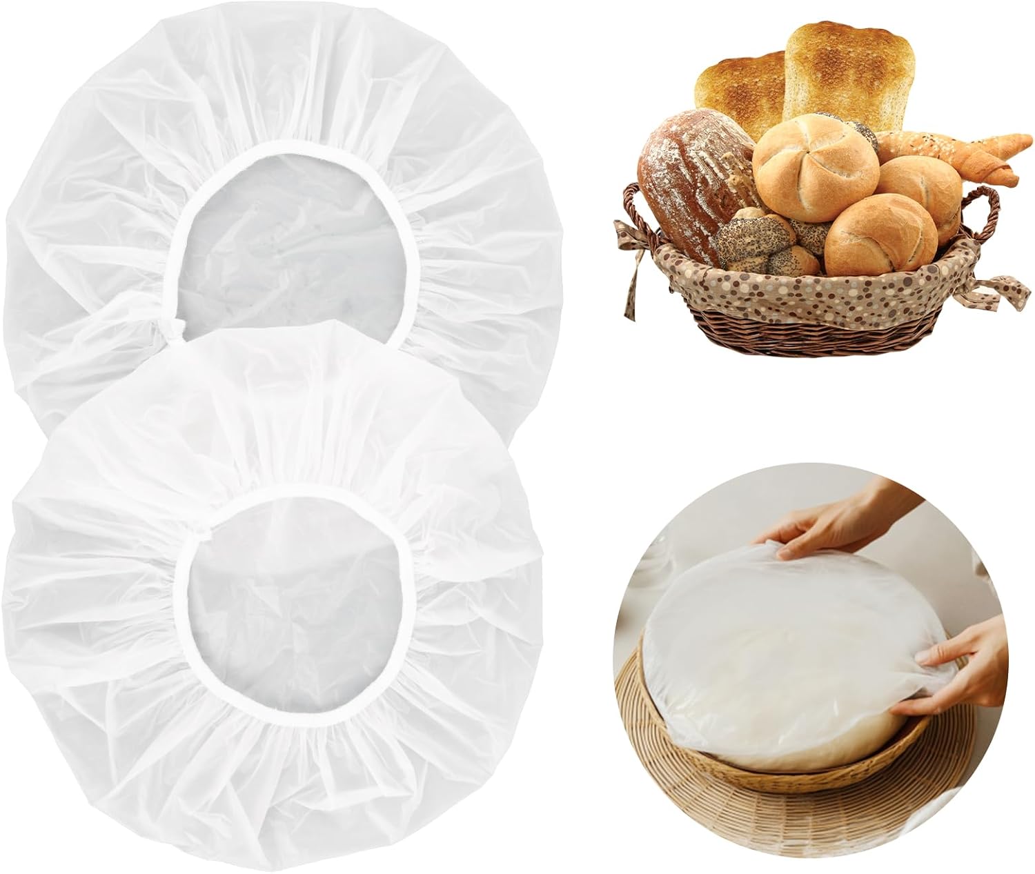 Reusable Bowl Covers for Bread Proofing 2pcs Eva Plastic Bowl Cover Stretch Elastic Food Storage Wrap Shower Caps Sourdough Rising Basket Dough Bread Baking Supplies Making Tools Accessories - Image 1