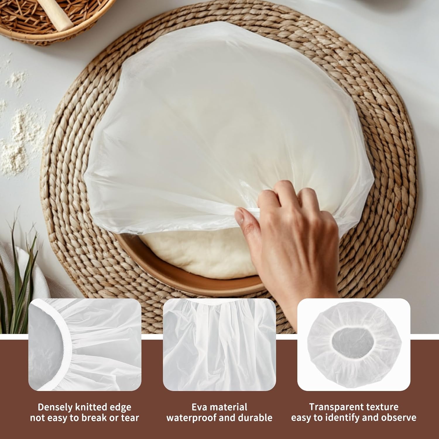 Reusable Bowl Covers for Bread Proofing 2pcs Eva Plastic Bowl Cover Stretch Elastic Food Storage Wrap Shower Caps Sourdough Rising Basket Dough Bread Baking Supplies Making Tools Accessories - Image 3