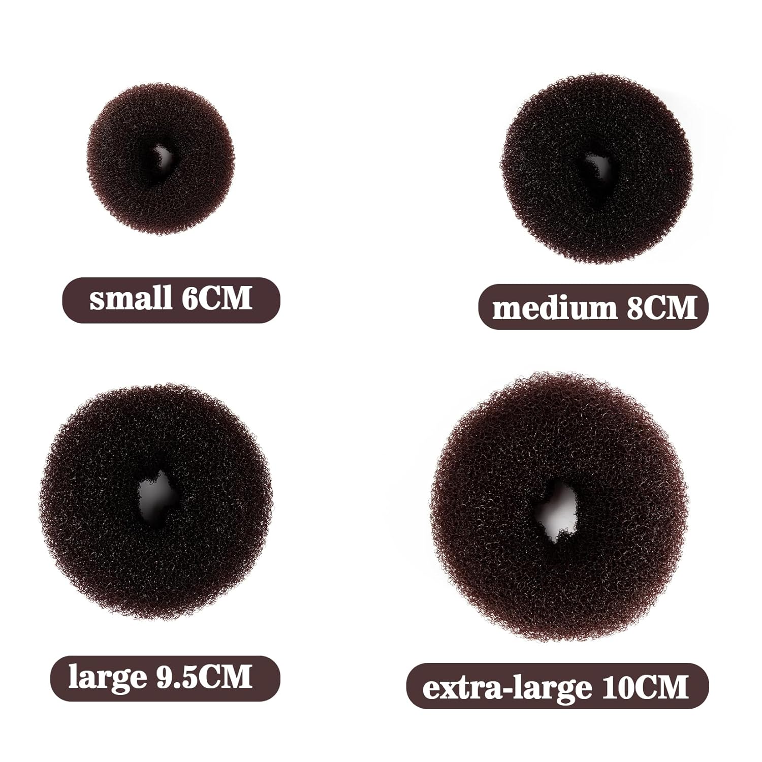 Hair Donut Bun Maker Kit - Updos Sock for Long Hair, Bun Holder with Hair Clips (1 Extra Large, 2 Large, 2 Medium, 2 Small) - Image 2