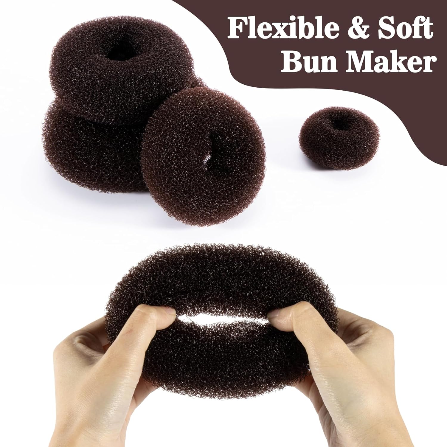 Hair Donut Bun Maker Kit - Updos Sock for Long Hair, Bun Holder with Hair Clips (1 Extra Large, 2 Large, 2 Medium, 2 Small) - Image 3