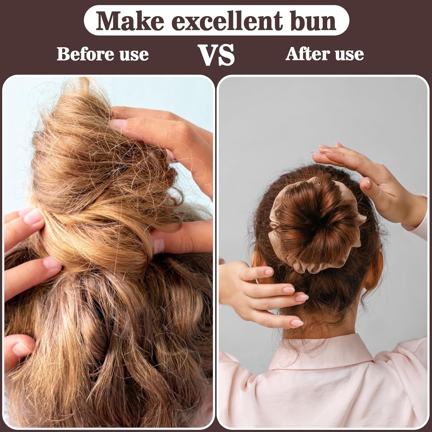Hair Donut Bun Maker Kit - Updos Sock for Long Hair, Bun Holder with Hair Clips (1 Extra Large, 2 Large, 2 Medium, 2 Small) - Image 4