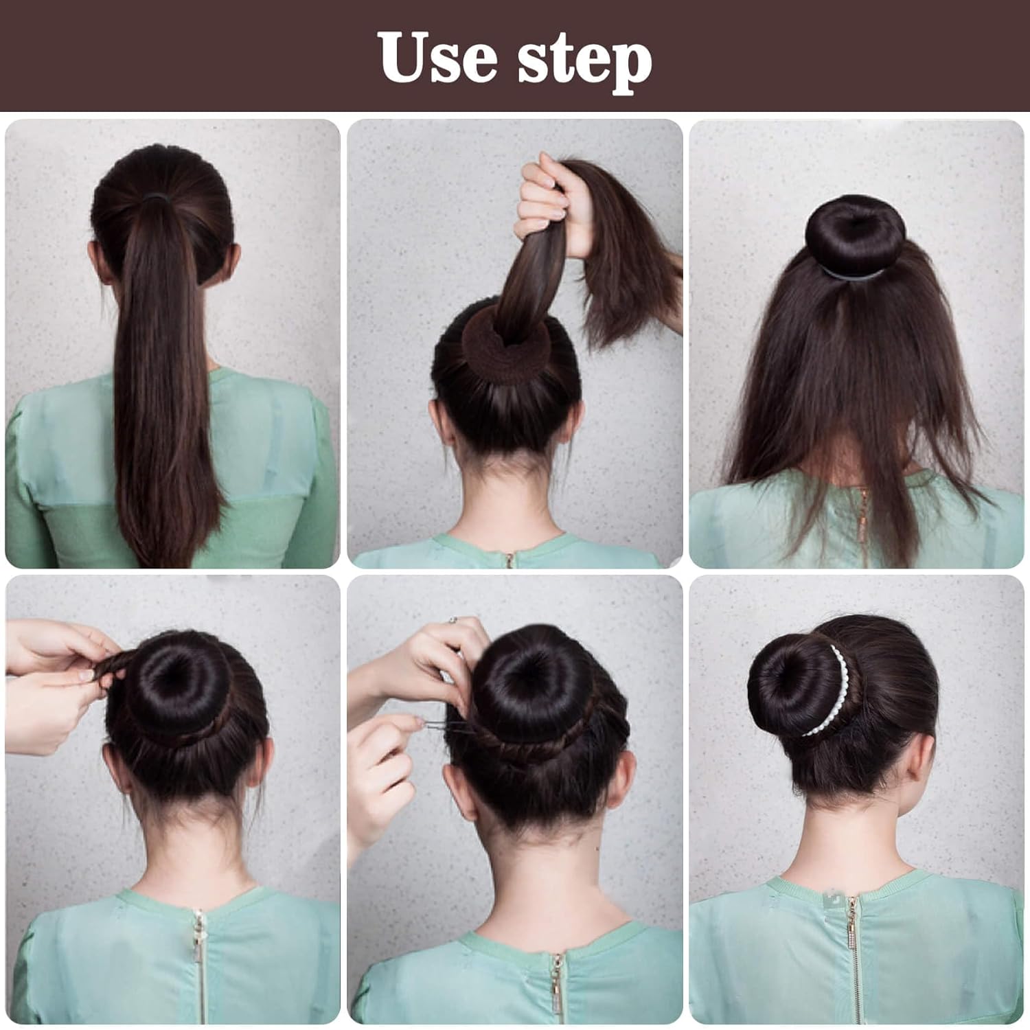 Hair Donut Bun Maker Kit - Updos Sock for Long Hair, Bun Holder with Hair Clips (1 Extra Large, 2 Large, 2 Medium, 2 Small) - Image 5
