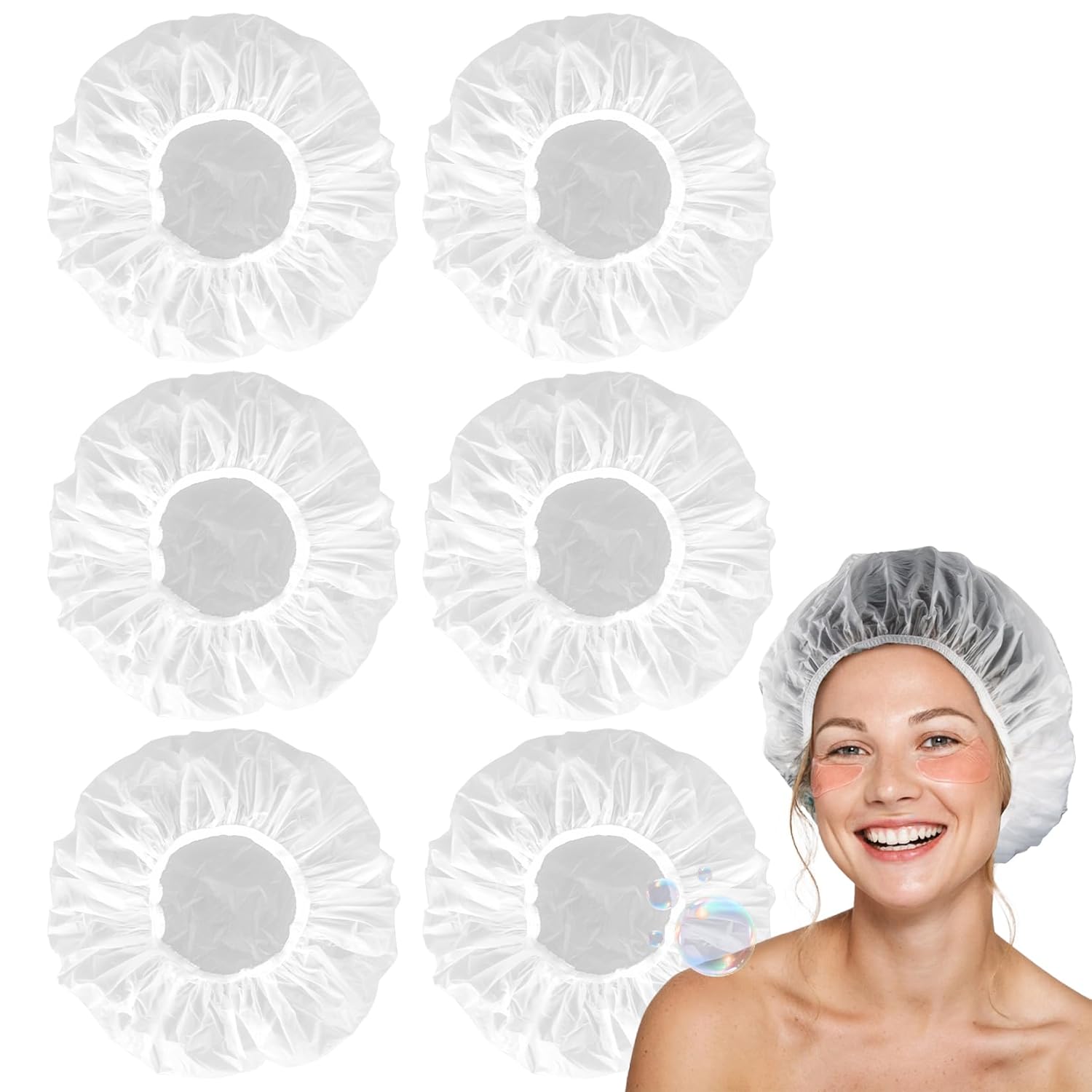 6 Shower Cap Reusable Waterproof - Unisex Plastic Shower Cap Plastic Caps Hair Treatment Deep Conditioning Hair Cap Shower Hair Care Bathing Cap Travel Essentials Washable Hair Cover Women Men - Image 1