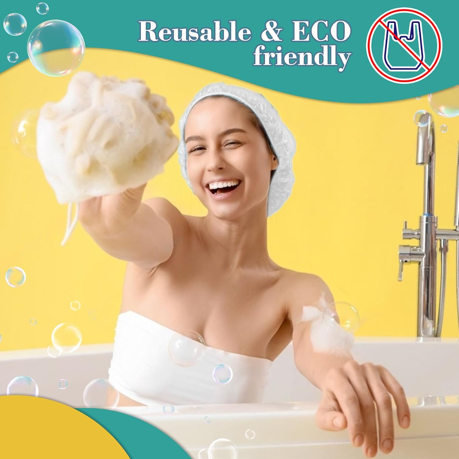 6 Shower Cap Reusable Waterproof - Unisex Plastic Shower Cap Plastic Caps Hair Treatment Deep Conditioning Hair Cap Shower Hair Care Bathing Cap Travel Essentials Washable Hair Cover Women Men - Image 4