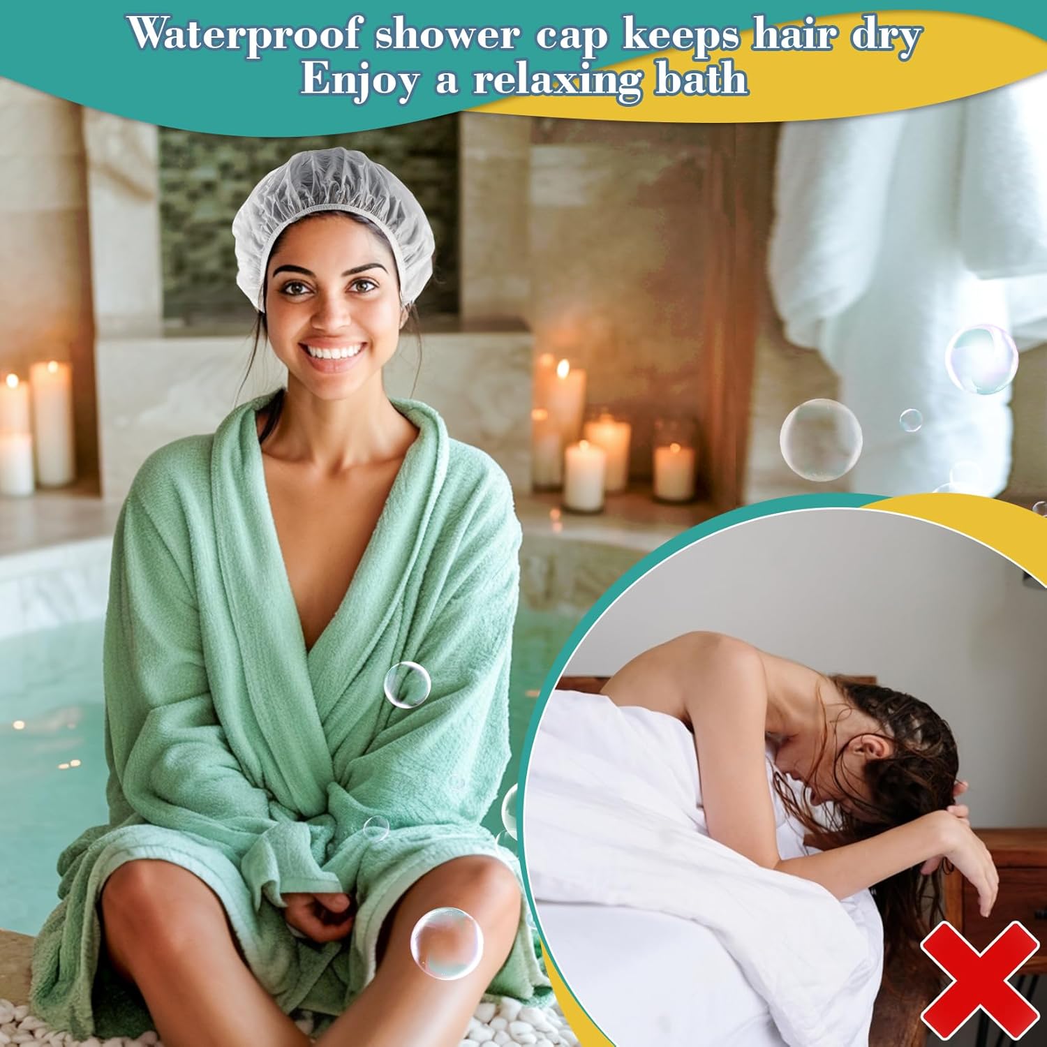 6 Shower Cap Reusable Waterproof - Unisex Plastic Shower Cap Plastic Caps Hair Treatment Deep Conditioning Hair Cap Shower Hair Care Bathing Cap Travel Essentials Washable Hair Cover Women Men - Image 5