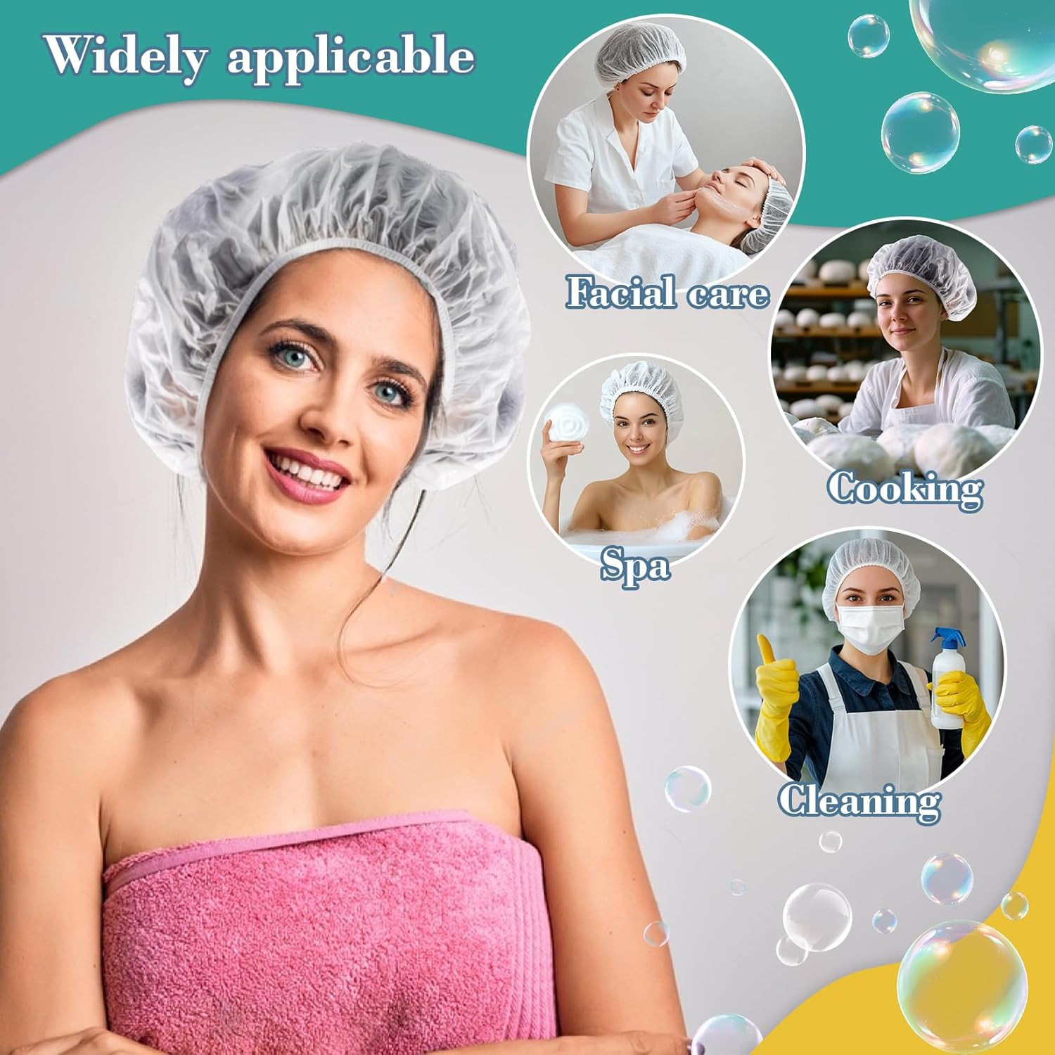 6 Shower Cap Reusable Waterproof - Unisex Plastic Shower Cap Plastic Caps Hair Treatment Deep Conditioning Hair Cap Shower Hair Care Bathing Cap Travel Essentials Washable Hair Cover Women Men - Image 6