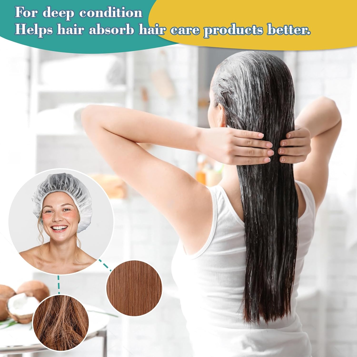 6 Shower Cap Reusable Waterproof - Unisex Plastic Shower Cap Plastic Caps Hair Treatment Deep Conditioning Hair Cap Shower Hair Care Bathing Cap Travel Essentials Washable Hair Cover Women Men - Image 7