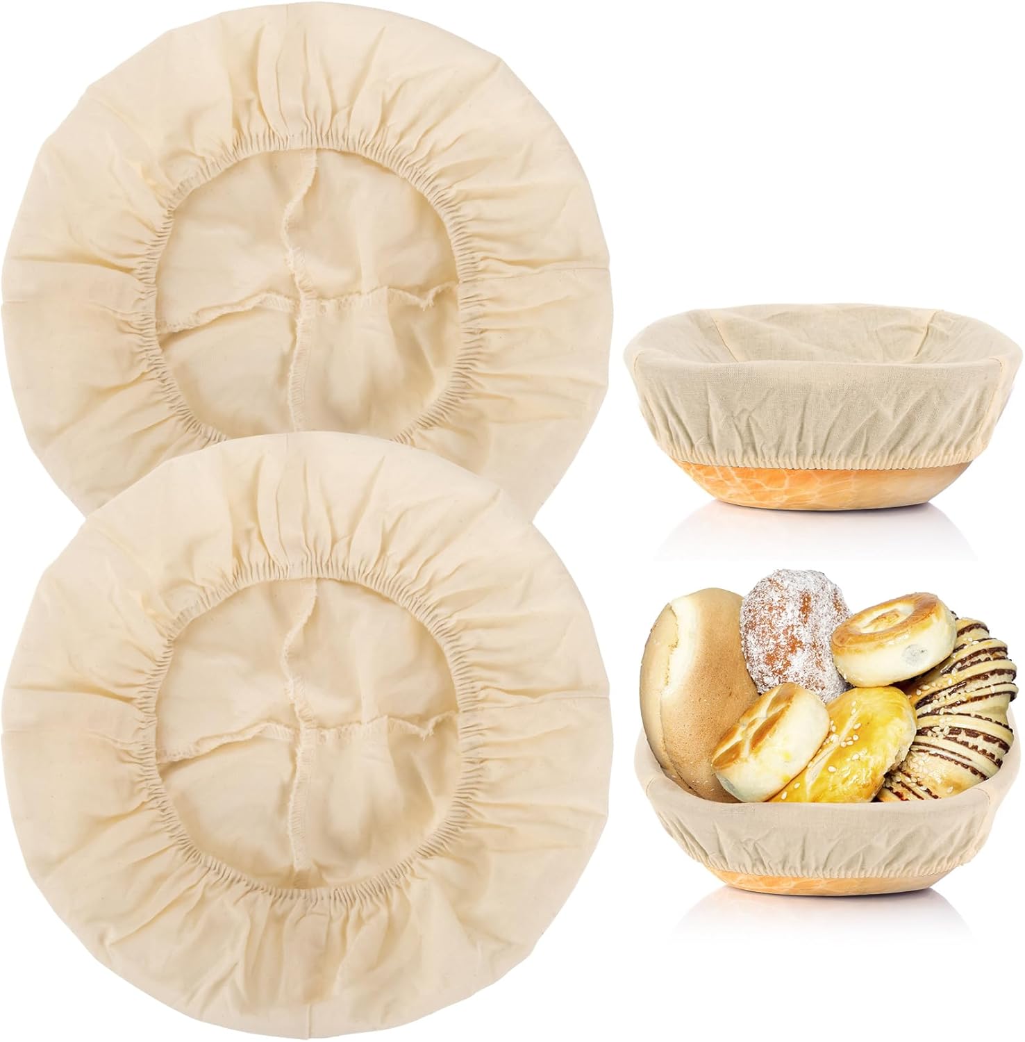 2pcs Banneton Liner Reusable - Banneton Bread Proofing Basket Liner Elastic Cloth Bowl Covers for Bread Rising Sour Dough Proofing Covers Sourdough Making Accessories Baking Supplies - Image 1