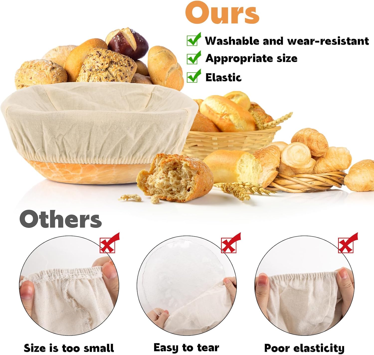 2pcs Banneton Liner Reusable - Banneton Bread Proofing Basket Liner Elastic Cloth Bowl Covers for Bread Rising Sour Dough Proofing Covers Sourdough Making Accessories Baking Supplies - Image 4