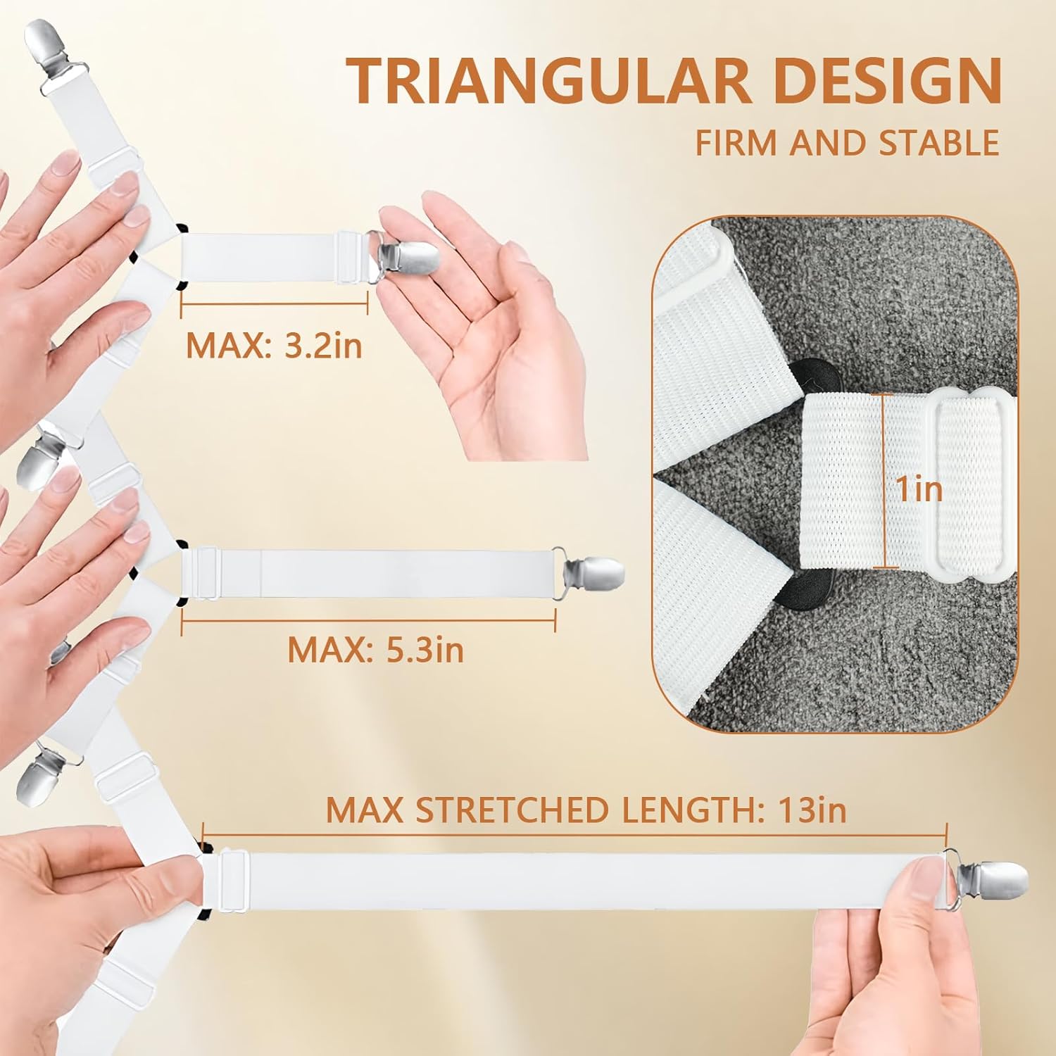 4PCS Bed Sheet Straps with l Clips, Adjustable Elastic Fitted Sheet Holders for Corners, Keep Bedding Wrinkle-Free, Easy to Install Durable Fasteners, Mattresses (White) - Image 2
