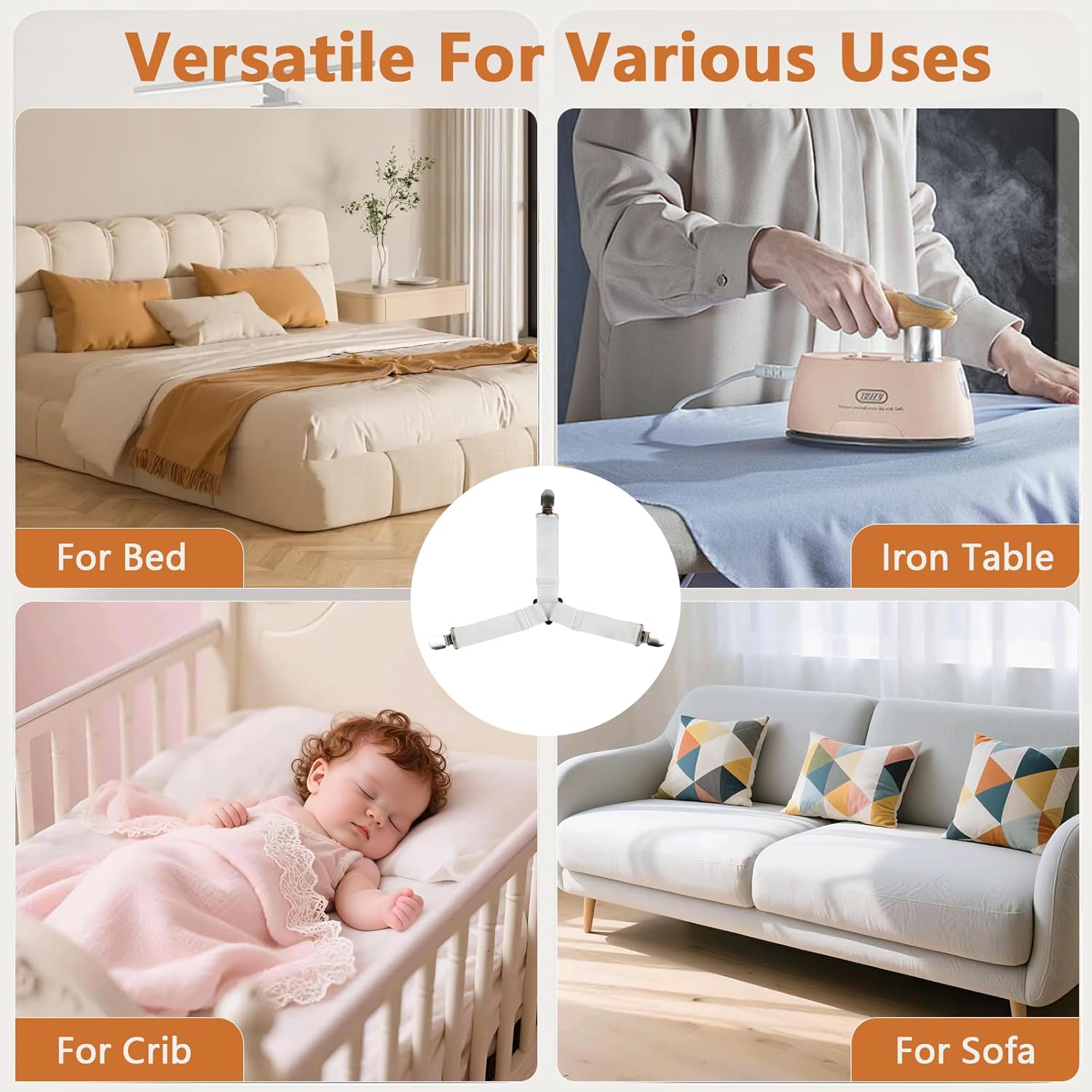 4PCS Bed Sheet Straps with l Clips, Adjustable Elastic Fitted Sheet Holders for Corners, Keep Bedding Wrinkle-Free, Easy to Install Durable Fasteners, Mattresses (White) - Image 7