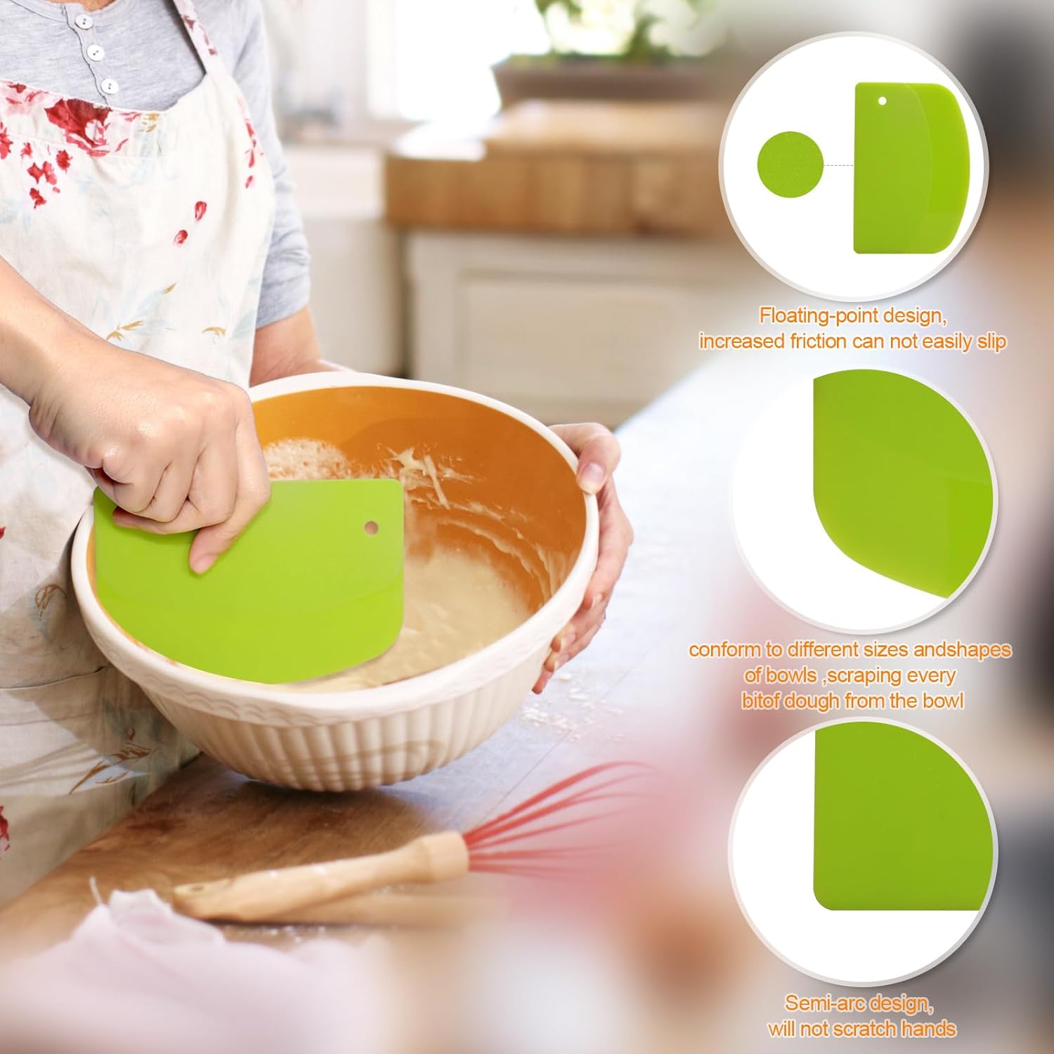 3 Pieces Food Dough Scraper, Plastic Multi - Purpose Kitchen Pastry Cutting Tool, Flexible Bowl Scraper with Curved Edge, Cake Baking Bench Scraper - Image 3
