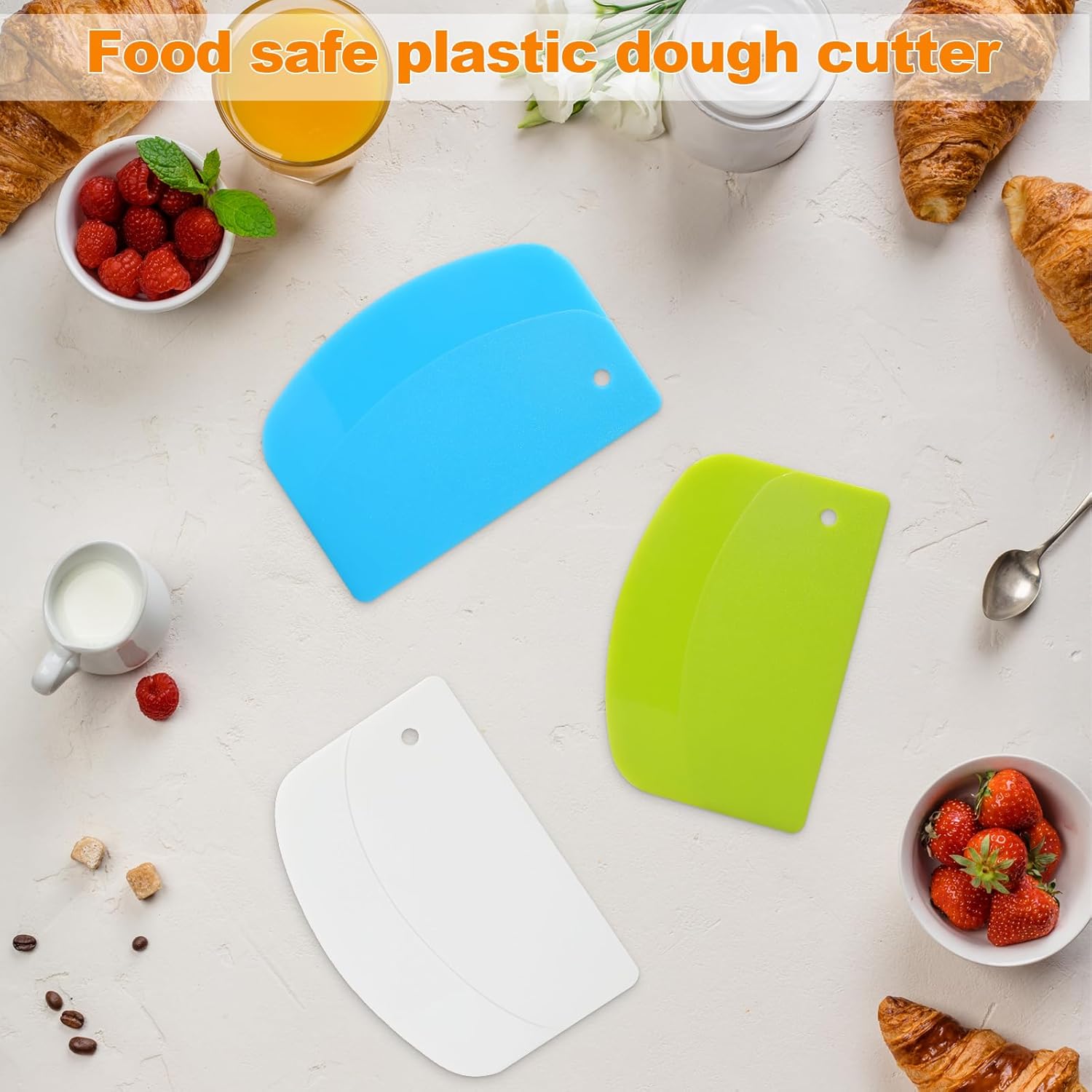3 Pieces Food Dough Scraper, Plastic Multi - Purpose Kitchen Pastry Cutting Tool, Flexible Bowl Scraper with Curved Edge, Cake Baking Bench Scraper - Image 7