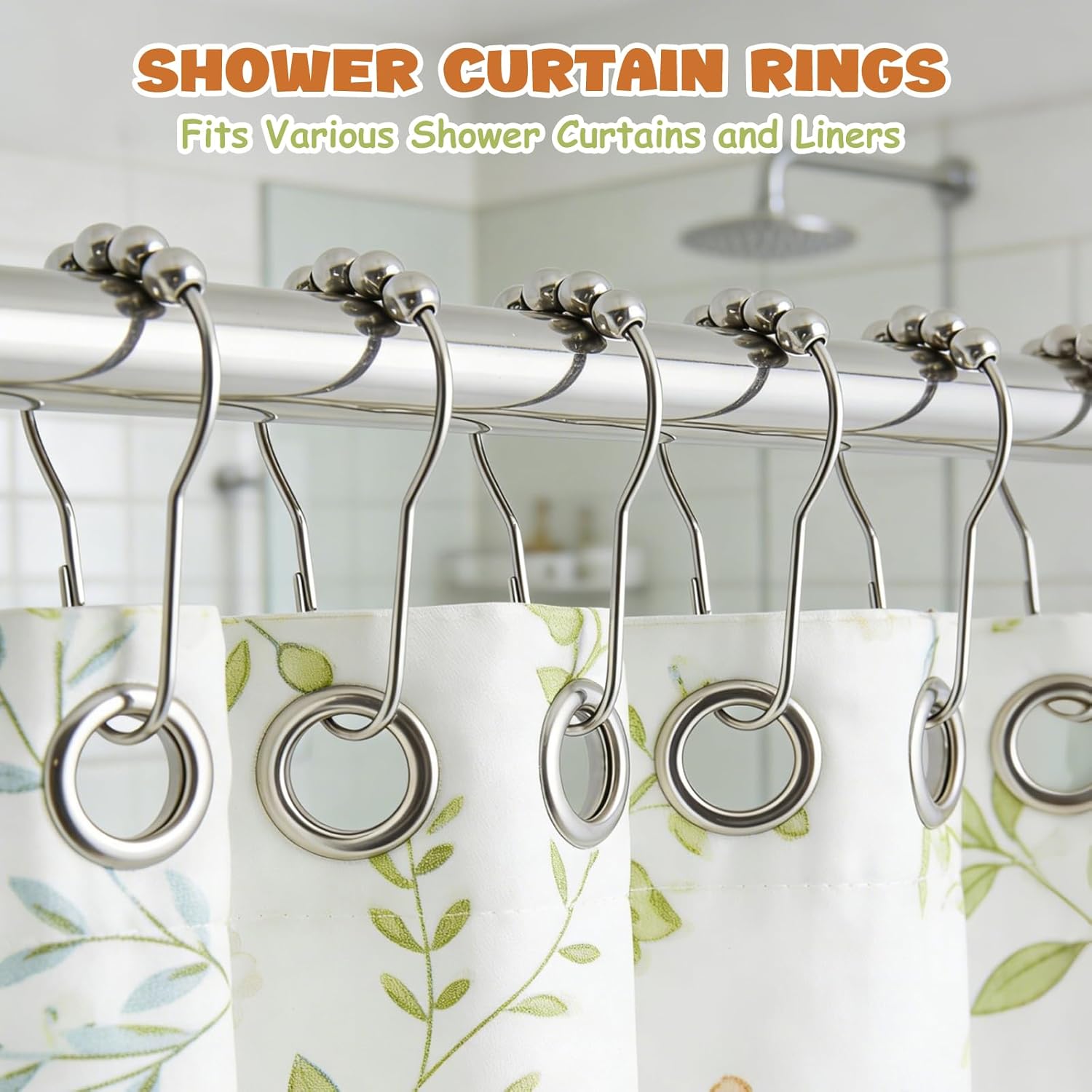 12 Shower Curtain Hooks, Suitable for Bathroom Shower rods for Rust-Proof Decorative Stainless Steel Shower Curtain Hooks, Silver - Image 2