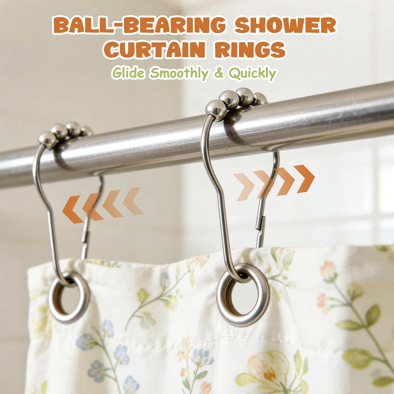 12 Shower Curtain Hooks, Suitable for Bathroom Shower rods for Rust-Proof Decorative Stainless Steel Shower Curtain Hooks, Silver - Image 3
