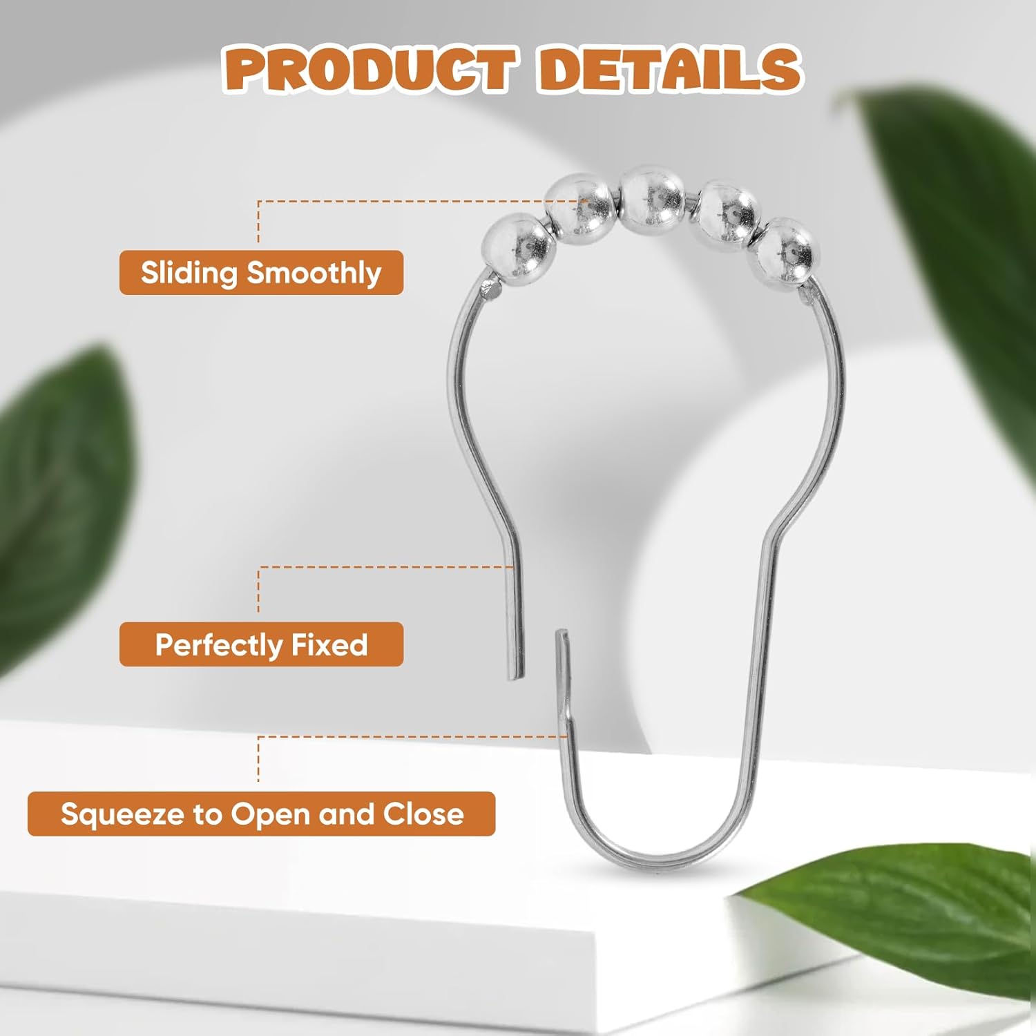 12 Shower Curtain Hooks, Suitable for Bathroom Shower rods for Rust-Proof Decorative Stainless Steel Shower Curtain Hooks, Silver - Image 6