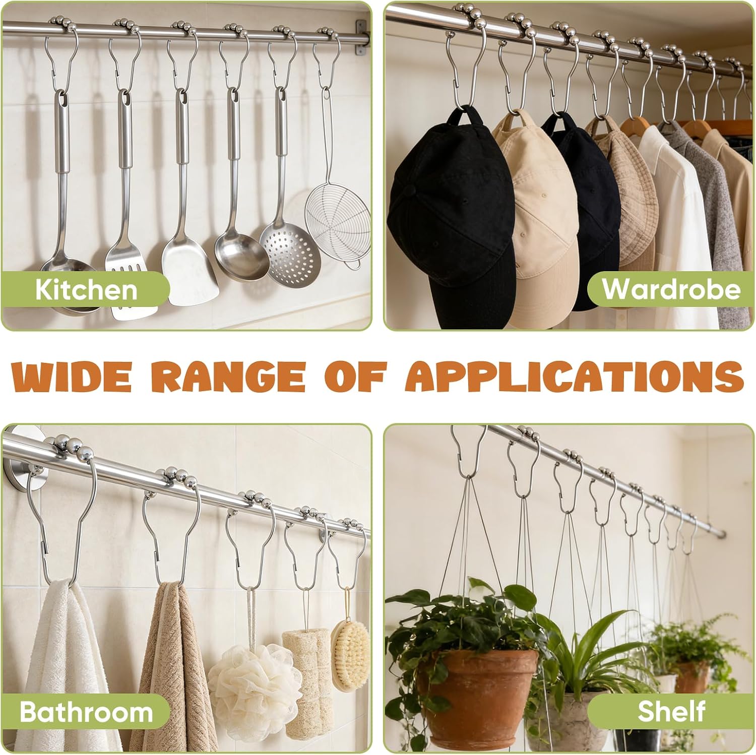 12 Shower Curtain Hooks, Suitable for Bathroom Shower rods for Rust-Proof Decorative Stainless Steel Shower Curtain Hooks, Silver - Image 7