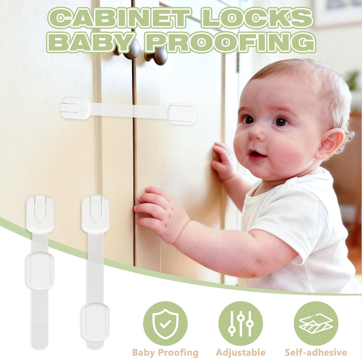 8-pack Child Safety Cabinet Locks, Child-proof Cabinet Locks with 3M Adhesive, No Drilling Required, Multipurpose Baby-proof Cabinet Locks For Drawers, Fridge, Cabinets, Toilet Seat and More - Image 2