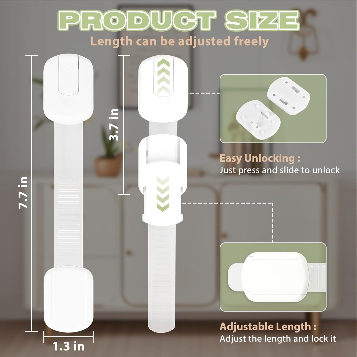 8-pack Child Safety Cabinet Locks, Child-proof Cabinet Locks with 3M Adhesive, No Drilling Required, Multipurpose Baby-proof Cabinet Locks For Drawers, Fridge, Cabinets, Toilet Seat and More - Image 3