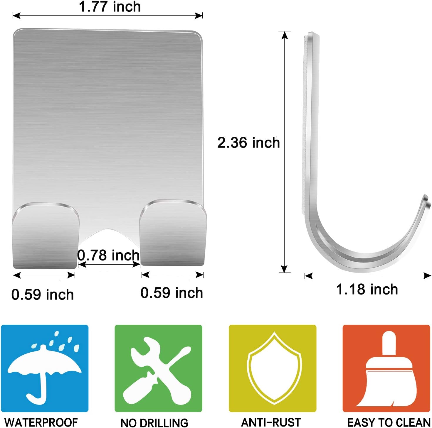 Razor Holder Shaver Hook Hanger Stand(2 Pack)Self Adhesive Stainless Steel Heavy Duty Utility Storage Hook,Shower Hook for Razor,Bathroom Kitchen Organizer for Plug Robe Towel Loofah Bathrobe Coat - Image 2