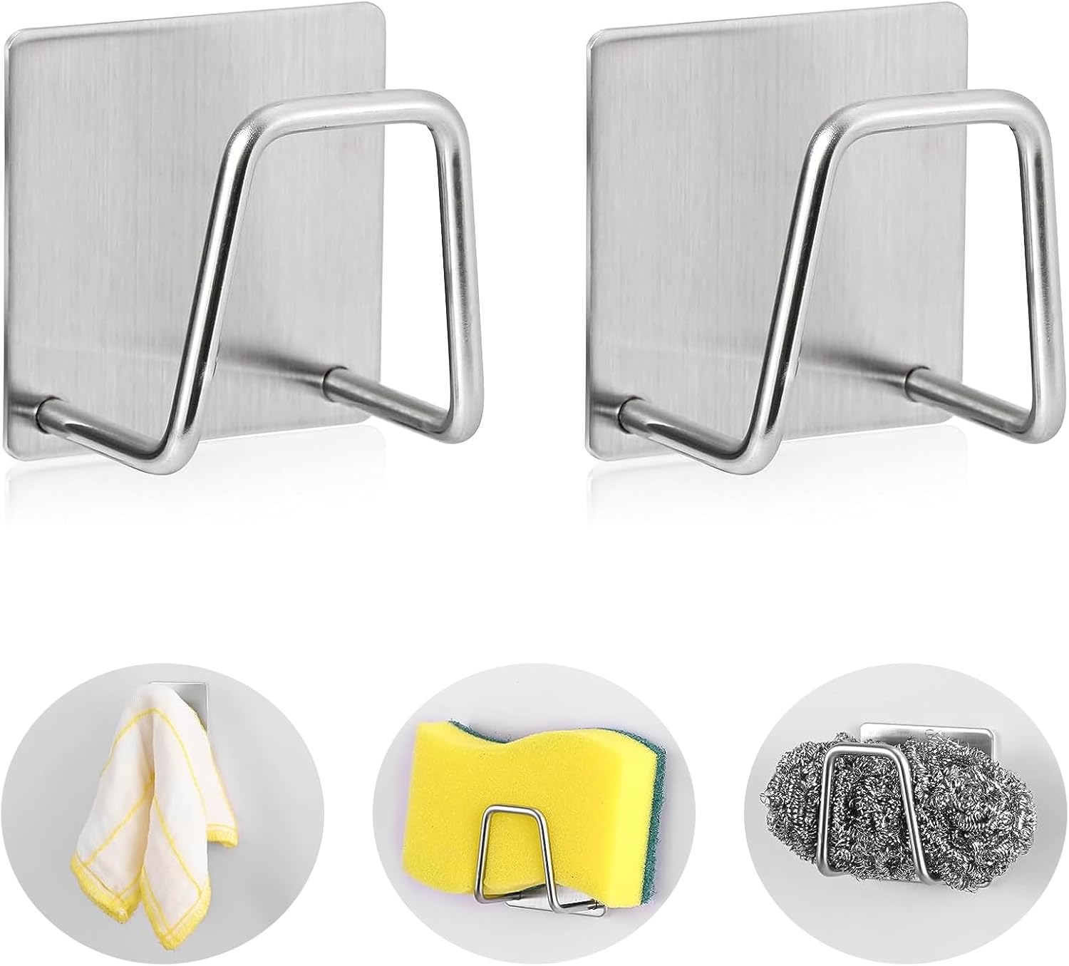 2-Pack Stainless Steel Sponge Holder for Kitchen Sink - Rustproof Brushed SUS304 Sponge Caddy Organizer, Wall/Surface Mount, Drainage Design, Clutter-Free Storage - Image 1