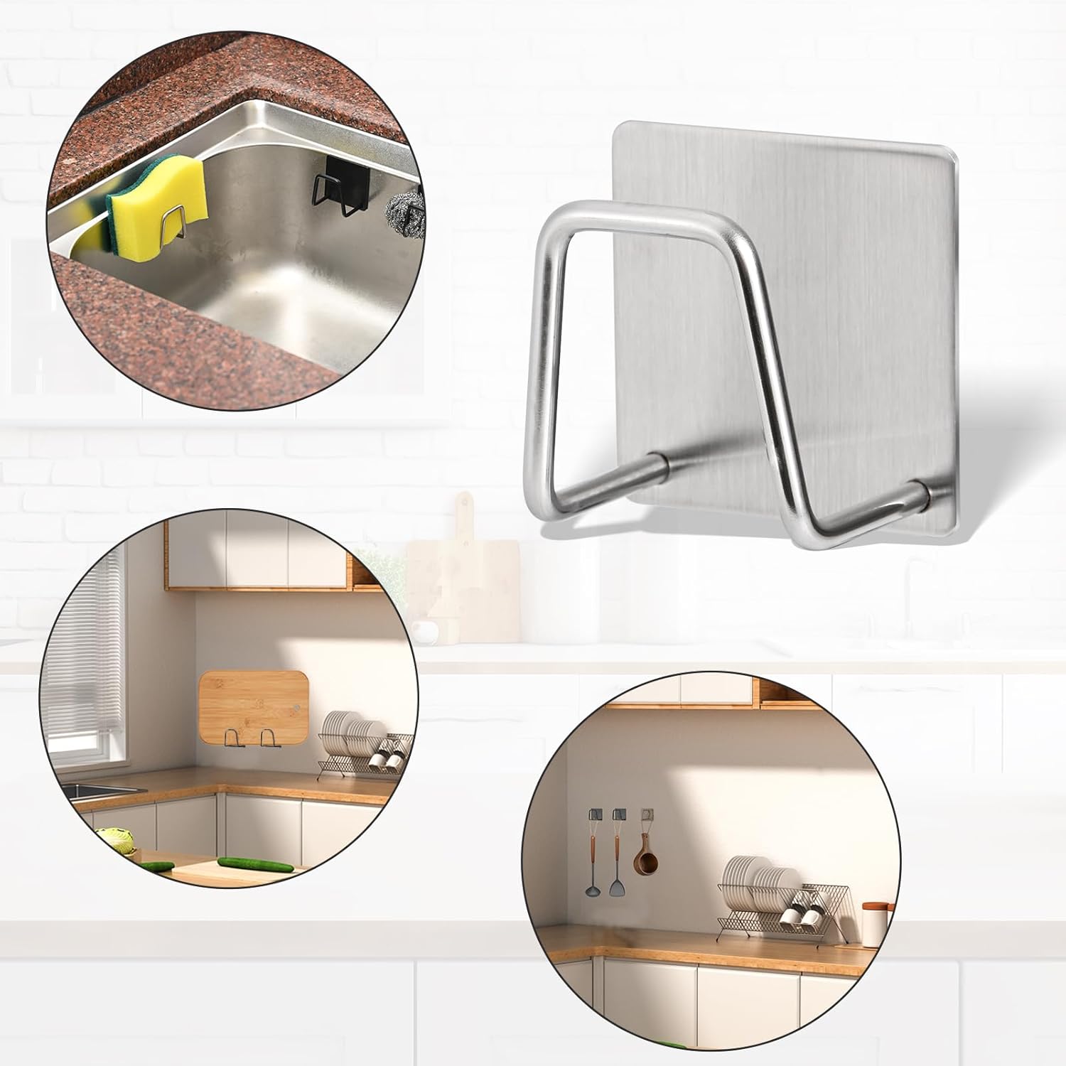2-Pack Stainless Steel Sponge Holder for Kitchen Sink - Rustproof Brushed SUS304 Sponge Caddy Organizer, Wall/Surface Mount, Drainage Design, Clutter-Free Storage - Image 6